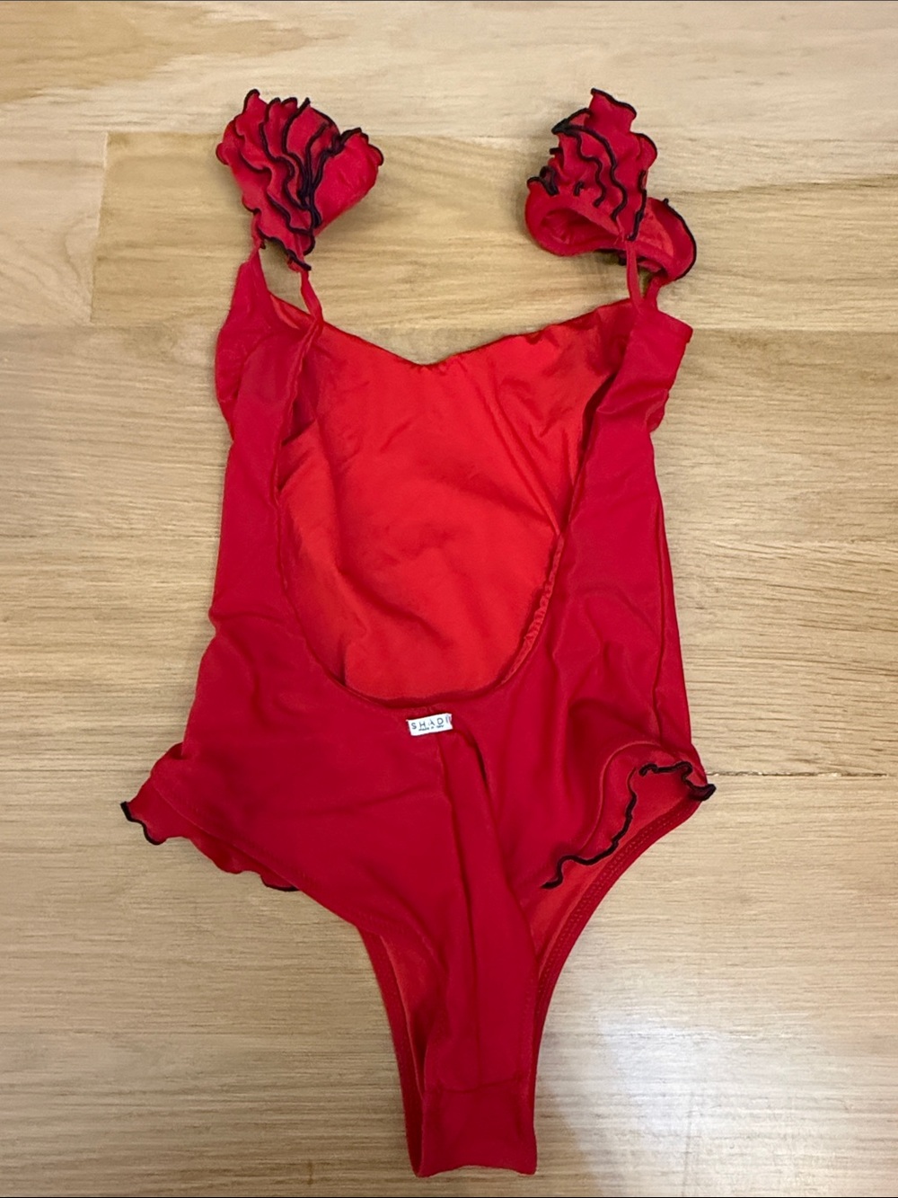 Shadi Ruffle-Shoulder Red One-Piece Swimsuit - Picture 4 of 6